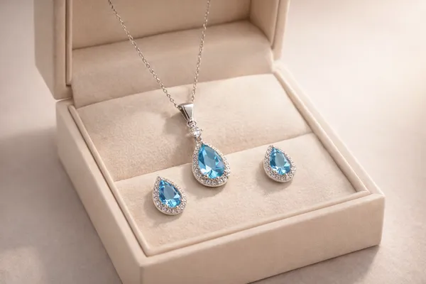925_Sterling_Silver_Azure_Teardrop_Halo_Jewelry_Set_(With_Chain)