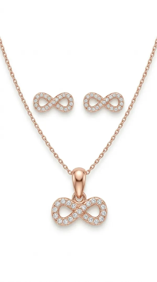 925_Sterling_Silver_Rose_Gold-Plated_Sparkle_Infinity_Jewellery_Set_(With_Chain)