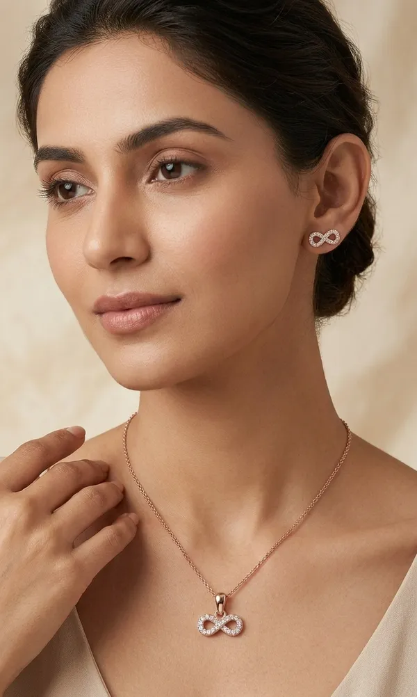 925_Sterling_Silver_Rose_Gold-Plated_Sparkle_Infinity_Jewellery_Set_(With_Chain)