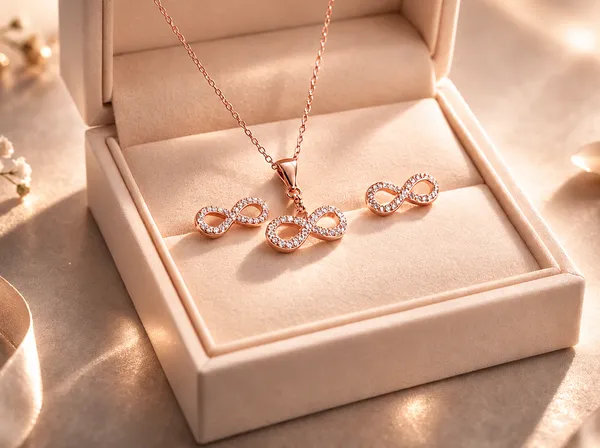 925_Sterling_Silver_Rose_Gold-Plated_Sparkle_Infinity_Jewellery_Set_(With_Chain)