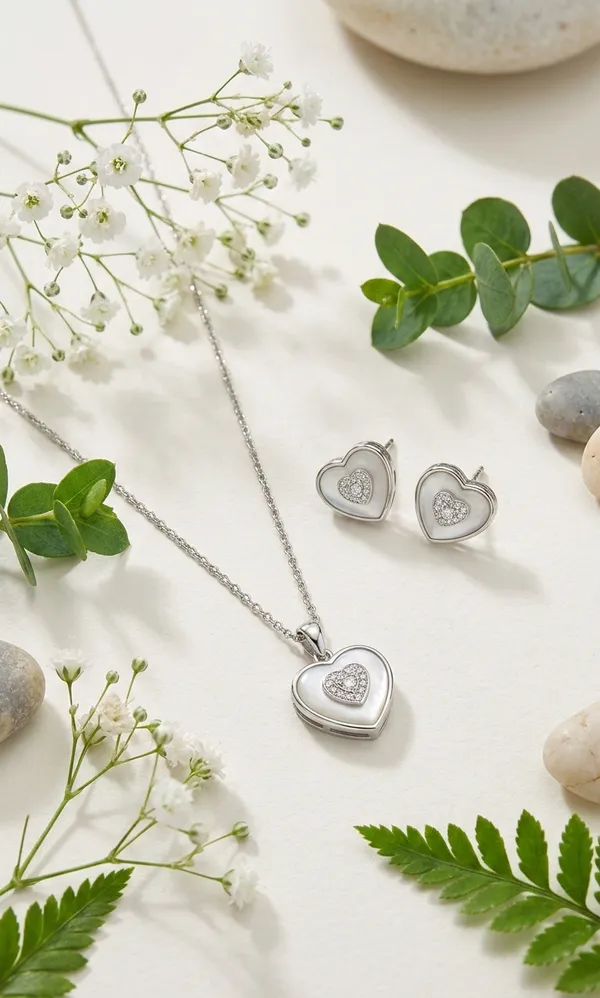 925_Sterling_Silver_Heart_in_Heart_Zircon_Jewellry_Set_for_Women_(With_Chain)