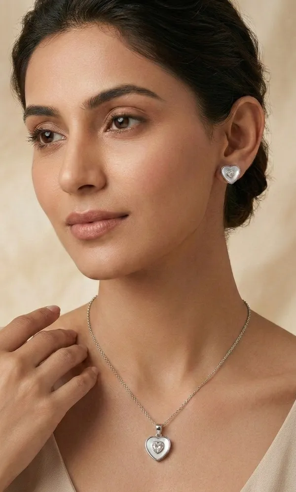 925_Sterling_Silver_Heart_in_Heart_Zircon_Jewellry_Set_for_Women_(With_Chain)