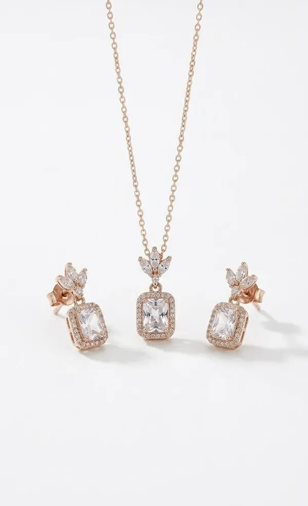 925_Sterling_Silver_Rose_Gold-Plated_Crystal_Drop_Jewellry_Set_(Without_Chain)