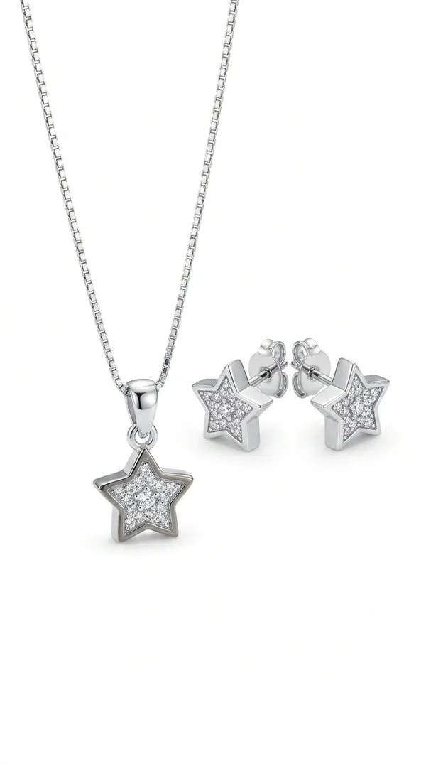 925_Sterling_Silver_Star_Diamond_Studded_Jewellery_Set_(Without_Chain)