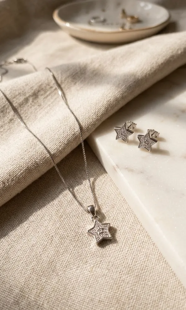 925_Sterling_Silver_Star_Diamond_Studded_Jewellery_Set_(With_Chain)