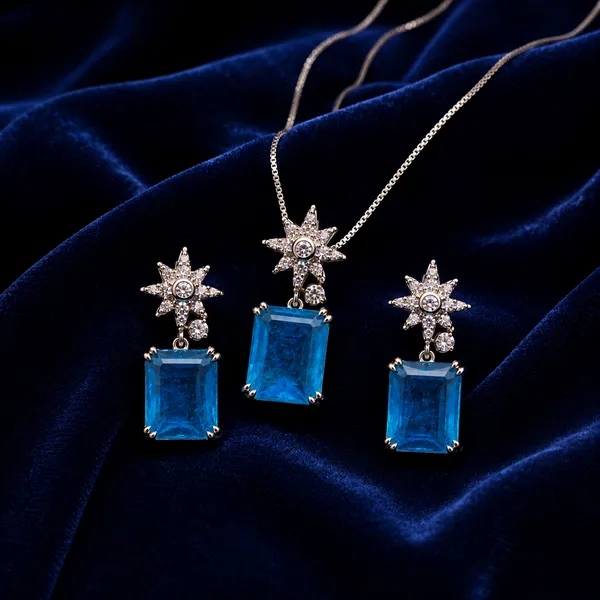 925_Sterling_Silver_Azure_Celestia_Star_Pendant_Set_(Without_Chain)
