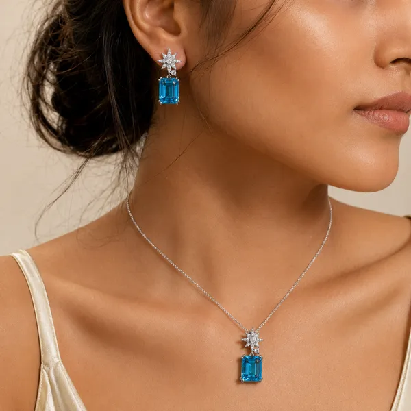 925_Sterling_Silver_Azure_Celestia_Star_Pendant_Set_(With_Chain)