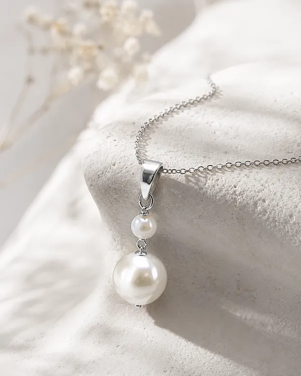925_Sterling_Silver_Classic_Pearl_Drop_Jewellery_Set_(With_Chain)