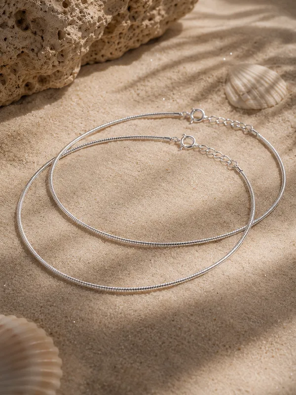 925_Sterling_Silver_Snake_Chain_Anklet_for_Women_(In_Pair)