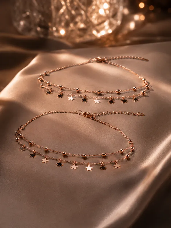 925_Sterling_Silver_With_Rose_Gold_Plated_Layered_Star_Charm_Anklet