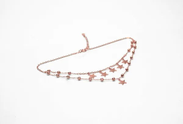 925_Sterling_Silver_With_Rose_Gold_Plated_Layered_Star_Charm_Anklet