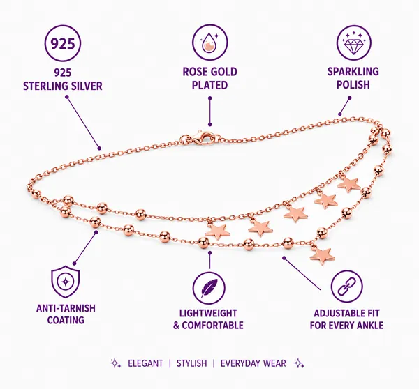 925_Sterling_Silver_With_Rose_Gold_Plated_Layered_Star_Charm_Anklet