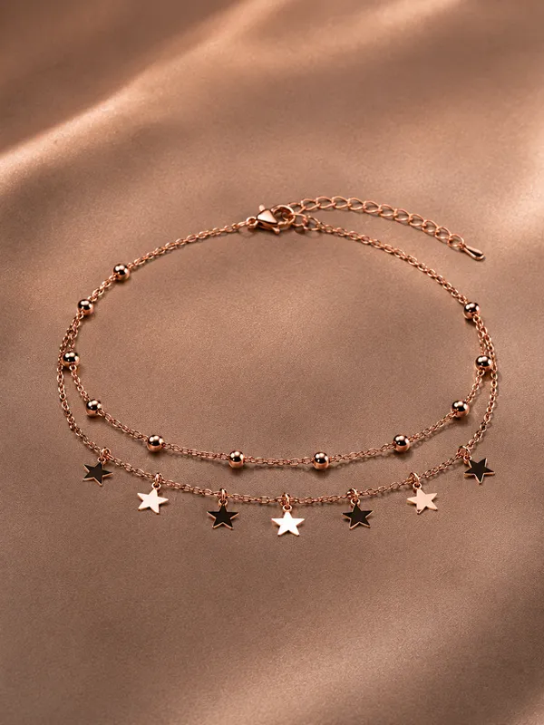 925_Sterling_Silver_With_Rose_Gold_Plated_Layered_Star_Charm_Anklet