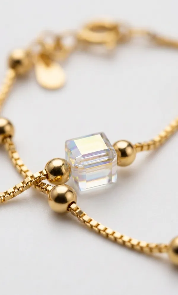 925_Sterling_Silver_With_22K_Gold_Plated_Cubic_Zirconia_Halo_Charm_Anklet