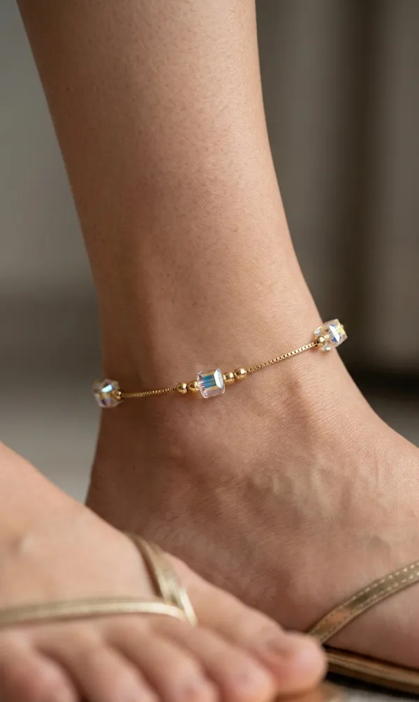 925_Sterling_Silver_With_22K_Gold_Plated_Cubic_Zirconia_Halo_Charm_Anklet