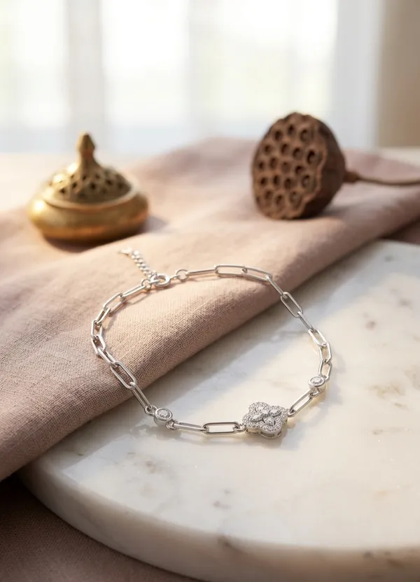 925_Sterling_Silver_Clover_Charm_Link_Bracelet