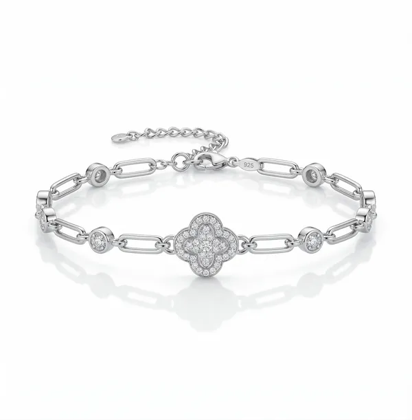 925_Sterling_Silver_Clover_Charm_Link_Bracelet