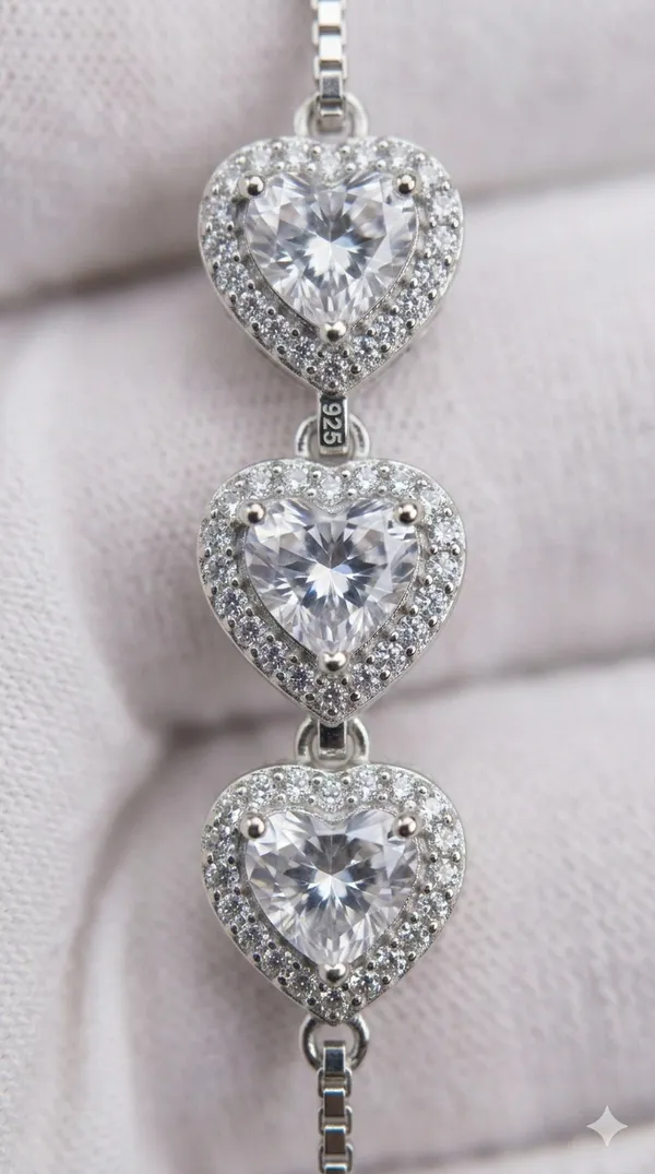 925_Sterling_Silver_Triple_Heart_Halo_Bracelet