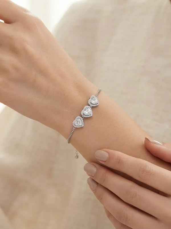 925_Sterling_Silver_Triple_Heart_Halo_Bracelet