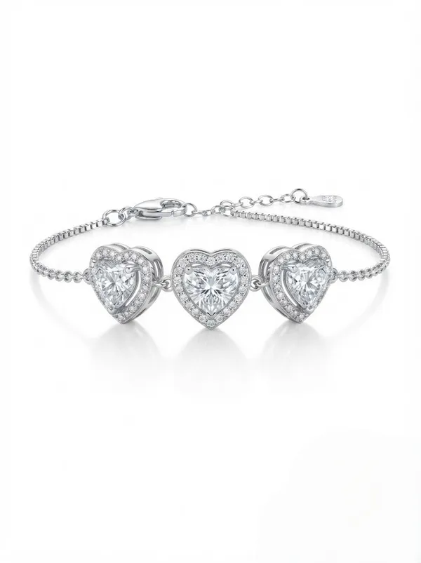 925_Sterling_Silver_Triple_Heart_Halo_Bracelet