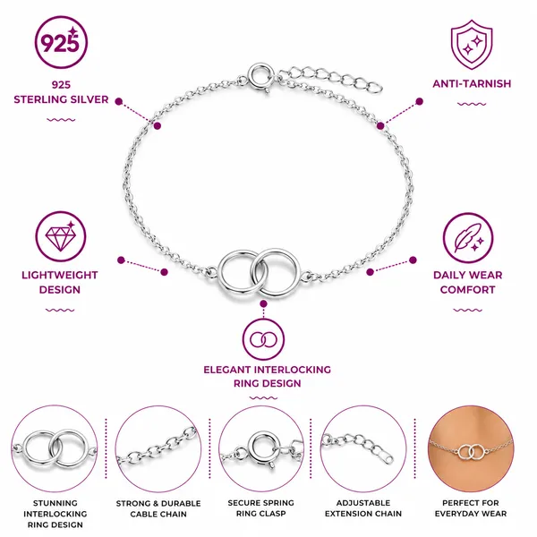925_Sterling_Silver_love_Interlocking_Circle_Jewellery_Bracelet