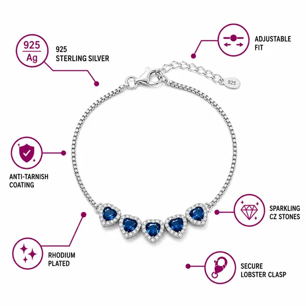 925_Sterling_Silver_5-Blue_Heart_Halo_Bracelet