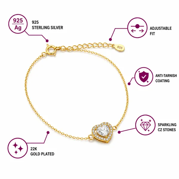 925_Sterling_Silver_With_22k_Gold_Plated_Heart_Solitaire_Bracelet