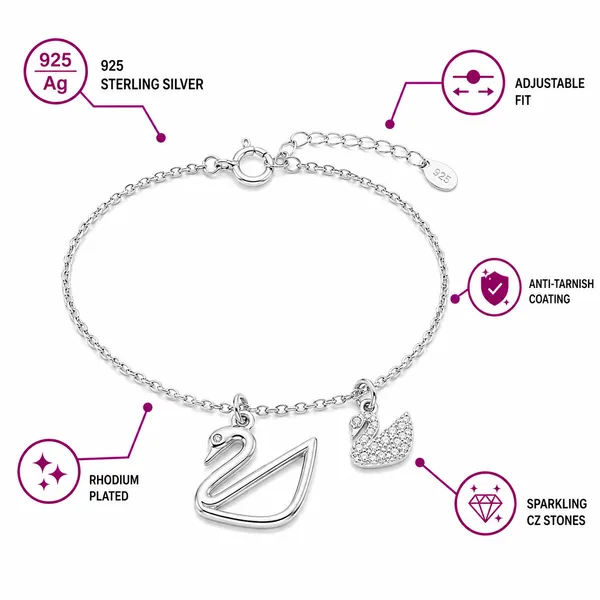 925_Sterling_Silver_Swan_Charm_Bracelet