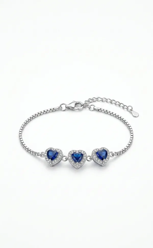 925_Sterling_Silver_3-Blue_Heart_Halo_Bracelet