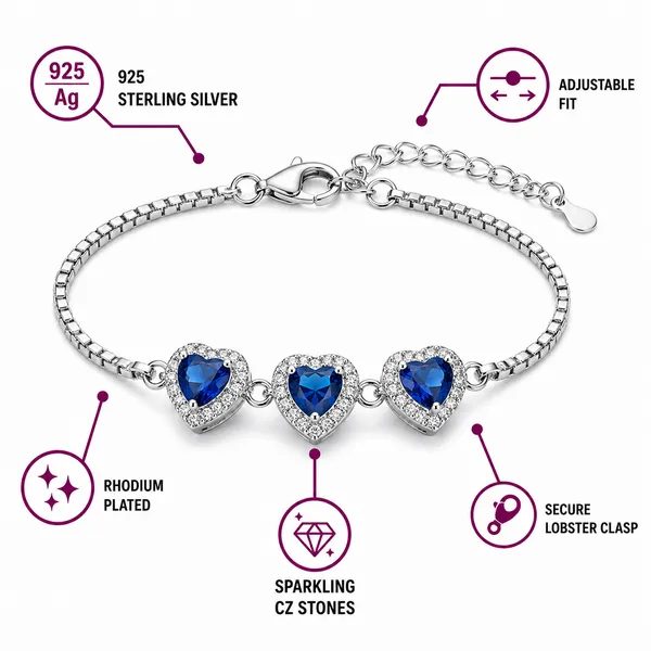 925_Sterling_Silver_3-Blue_Heart_Halo_Bracelet