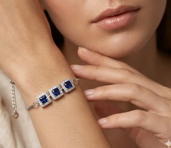 925_Sterling_Silver_Blue_Princess_Halo_Bracelet