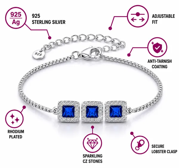 925_Sterling_Silver_Blue_Princess_Halo_Bracelet