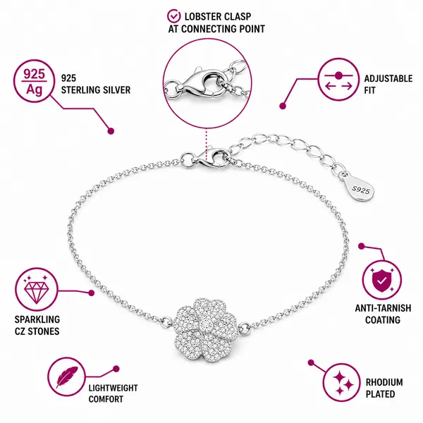 925_Sterling_Silver_Floral_sparkel_925_sterling_silver_Bracelet