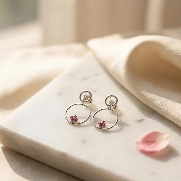 925_Sterling_Silver_Elegant_Finish_Pink_Floral_Circle_Drop_Earring