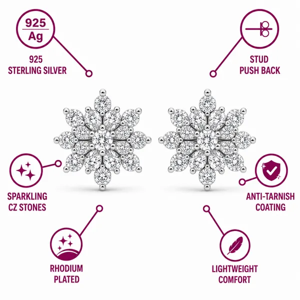 925_Sterling_Silver_Finish_Crystal_Snowflake_Stud_earrings