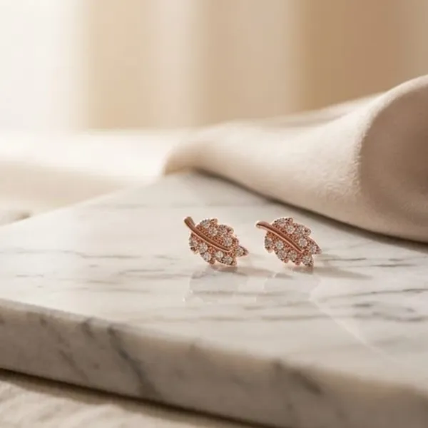 925_Sterling_Silver_Rose_Gold_Plated_Finish_Crystal_Leaf_Stud_Bugadi