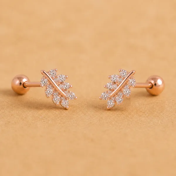 925_Sterling_Silver_Rose_Gold_Plated_Finish_Crystal_Leaf_Stud_Bugadi