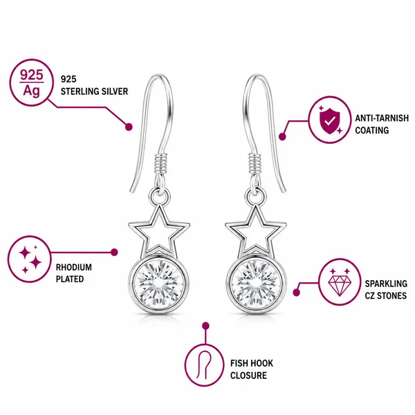 925_Sterling_Silver_Star_&_Circle_Crystal_Jewellery_Earrings