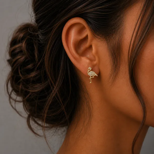 925_Sterling_Silver_Gold_Plated_Flamingo_CZ_Stud_Earrings