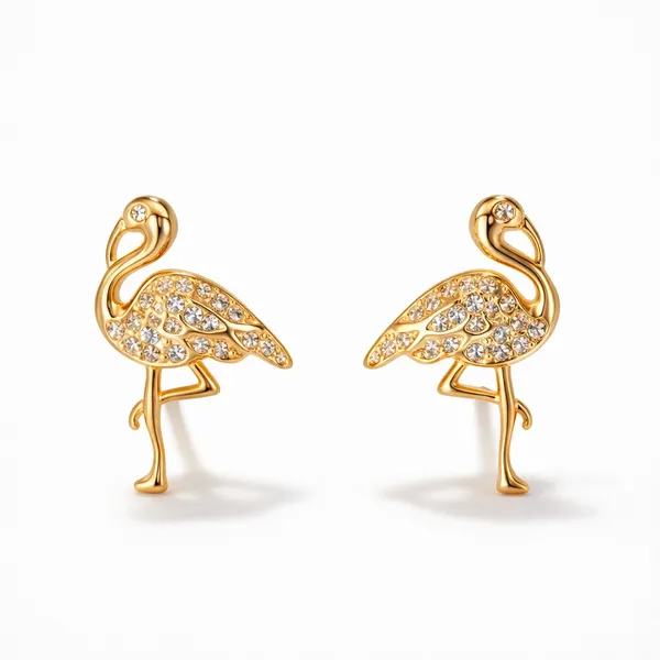 925_Sterling_Silver_Gold_Plated_Flamingo_CZ_Stud_Earrings