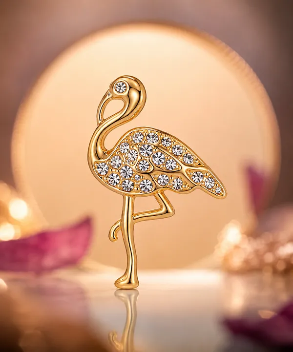 925_Sterling_Silver_Gold_Plated_Flamingo_CZ_Stud_Earrings