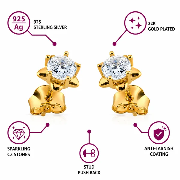 925_Sterling_Silver_Gold_Plated_Star_Solitaire_Stud_Earrings