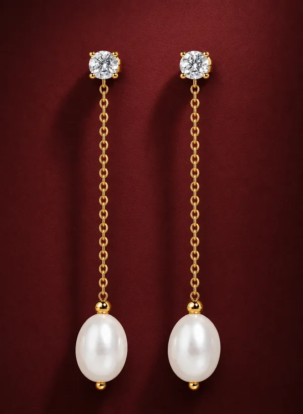 925_Sterling_Silver_22k_Gold_plated_Pearl_Drop_Chain_Dangle_Earrings