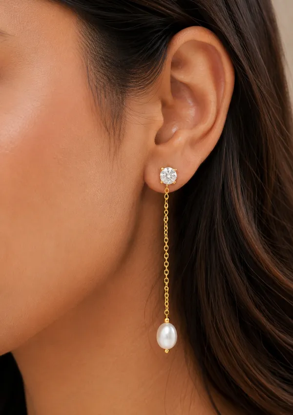925_Sterling_Silver_22k_Gold_plated_Pearl_Drop_Chain_Dangle_Earrings