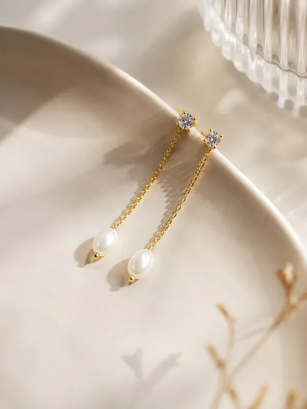 925_Sterling_Silver_22k_Gold_plated_Pearl_Drop_Chain_Dangle_Earrings