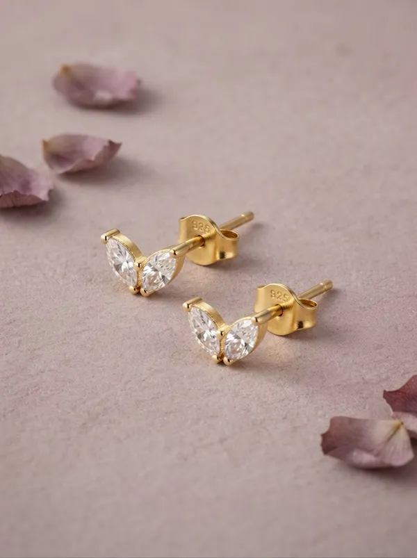 925_Sterling_Silver_22K_Gold_Plated_Duo_Marquise_Leaf_Stud_Earrings