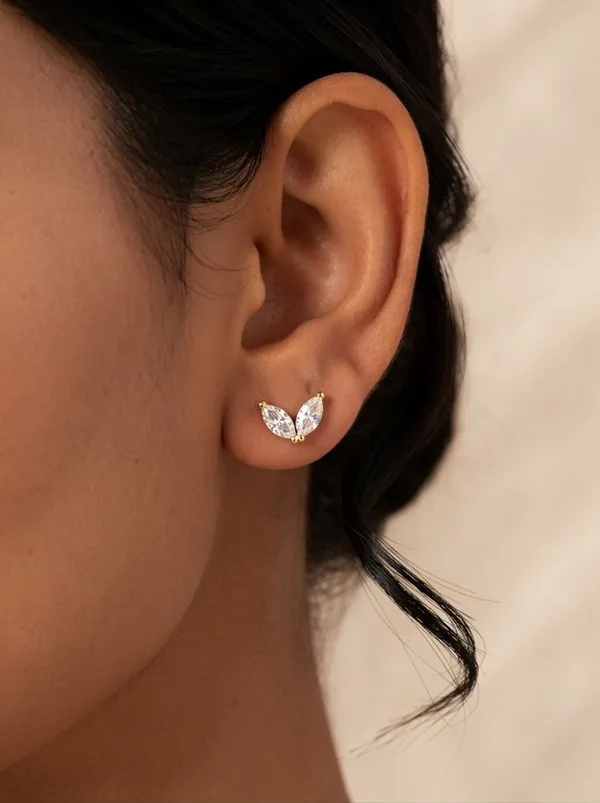 925_Sterling_Silver_22K_Gold_Plated_Duo_Marquise_Leaf_Stud_Earrings