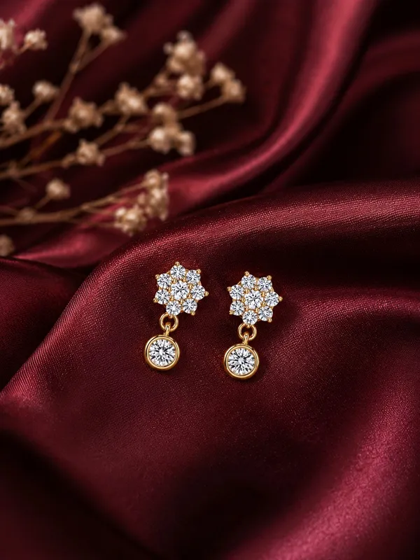 925_Sterling_Silver_22K_Gold_Plated_Sparkling_CZ_Floral_Drop_Earrings
