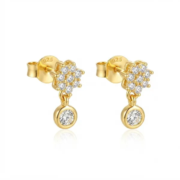925_Sterling_Silver_22K_Gold_Plated_Sparkling_CZ_Floral_Drop_Earrings