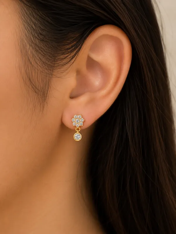925_Sterling_Silver_22K_Gold_Plated_Sparkling_CZ_Floral_Drop_Earrings